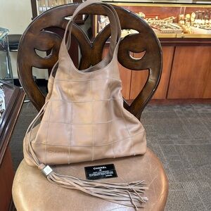Chanel taupe tote with tassel